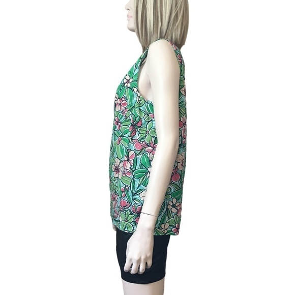 TALBOTS Floral Print Blouse Top Cotton Green Watermelon Sleeveless Tunic Tank - Picture 7 of 16